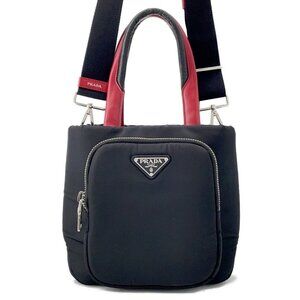 PRADA Cargo 2-way Tote Bag Size Small Nylon/Leather Black/Red 1BG270